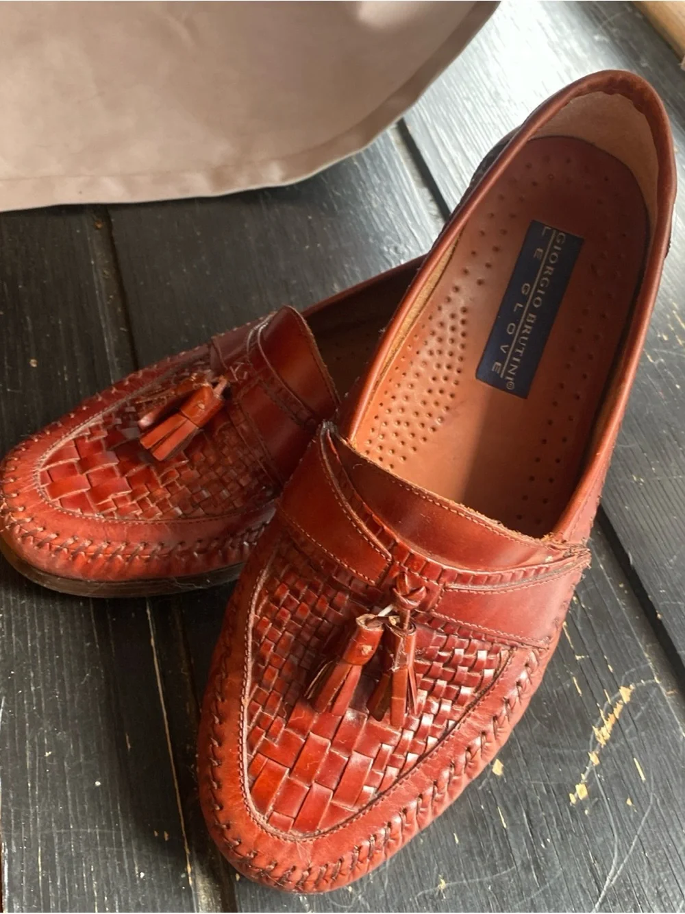 Giorgio Brutini Woven Tassel Loafers in Cognac